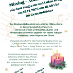 Einladung zum Adventssingen mit dem Singteam und Lukas Krüger am Montag, dem 15.12.2025 um 18.30 Uhr